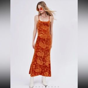Orange velvet floral Maxi dress